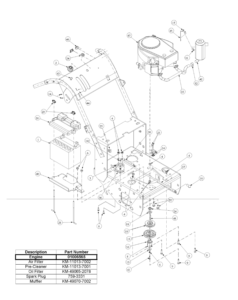 Kawasaki Engine Assembly Wt Diagram and Parts List for H1748 55AE3D4S750-WAM Cub Cadet Lawn Mower